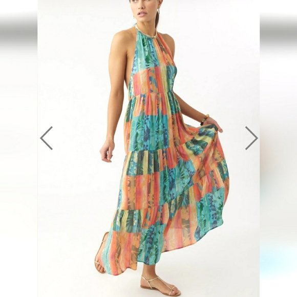 NWT O'Neill Jennifer Woven Maxi Tank Dress. Neck Tie. Backless. Tropical. Boho. - Picture 2 of 16